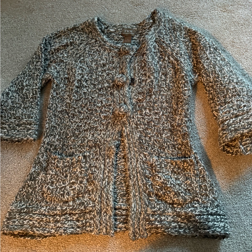 Fenn Wright Manson Marled Gray Knit Button-Front Cardigan